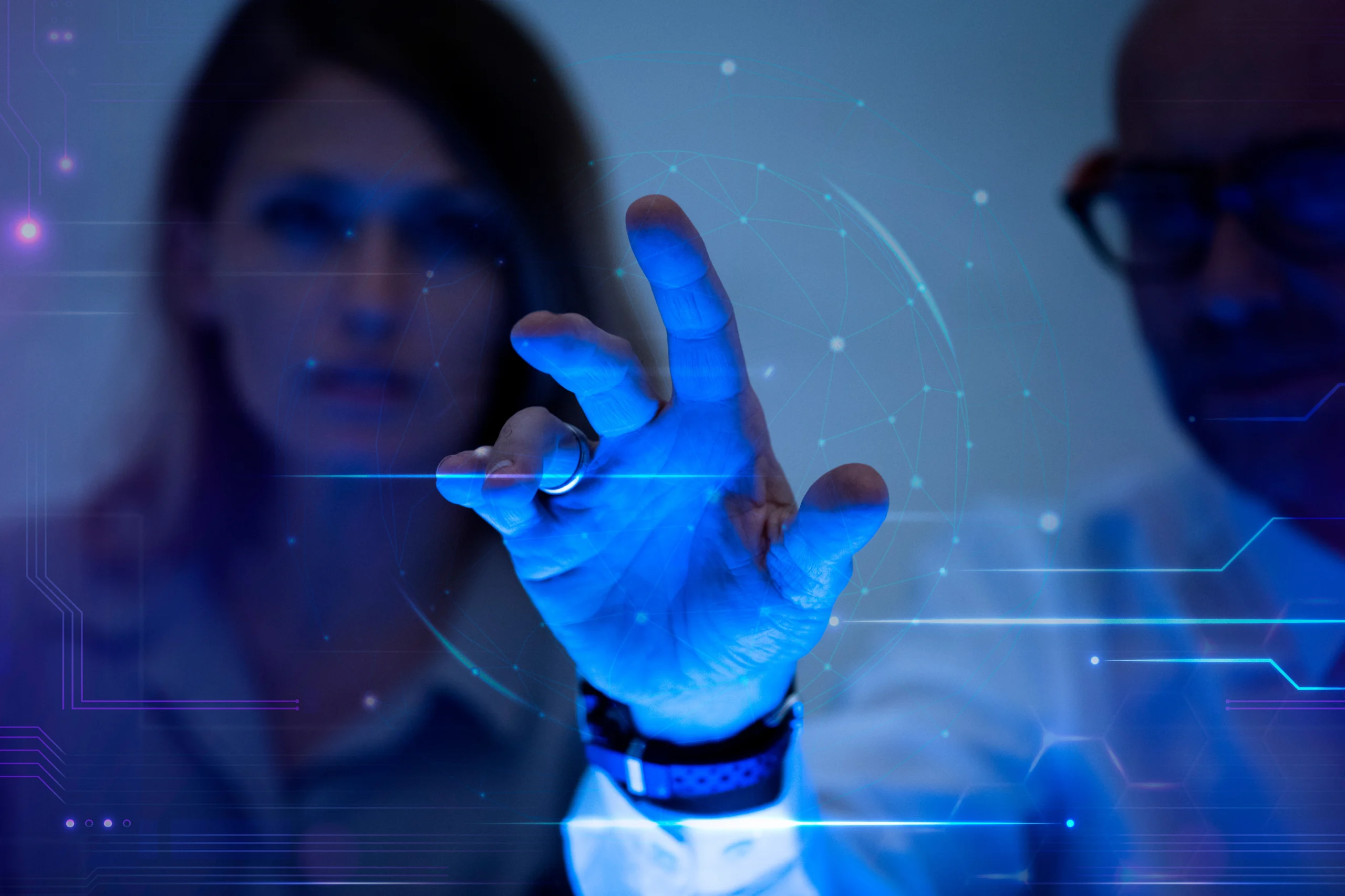 man-touching-virtual-screen-futuristic-technology-digital-remix